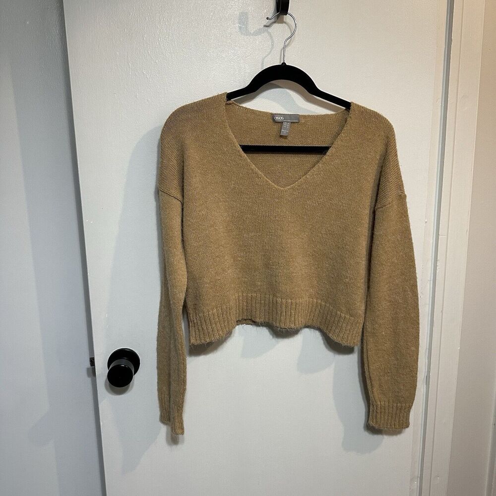 ASOS Sweater Womens 0 Tan Beige Long Sleeve Pullover V Neck Top Sweater Neutrals